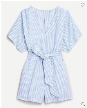 J.Crew White Blue Stripe Linen Blend Romper SzXL NWT